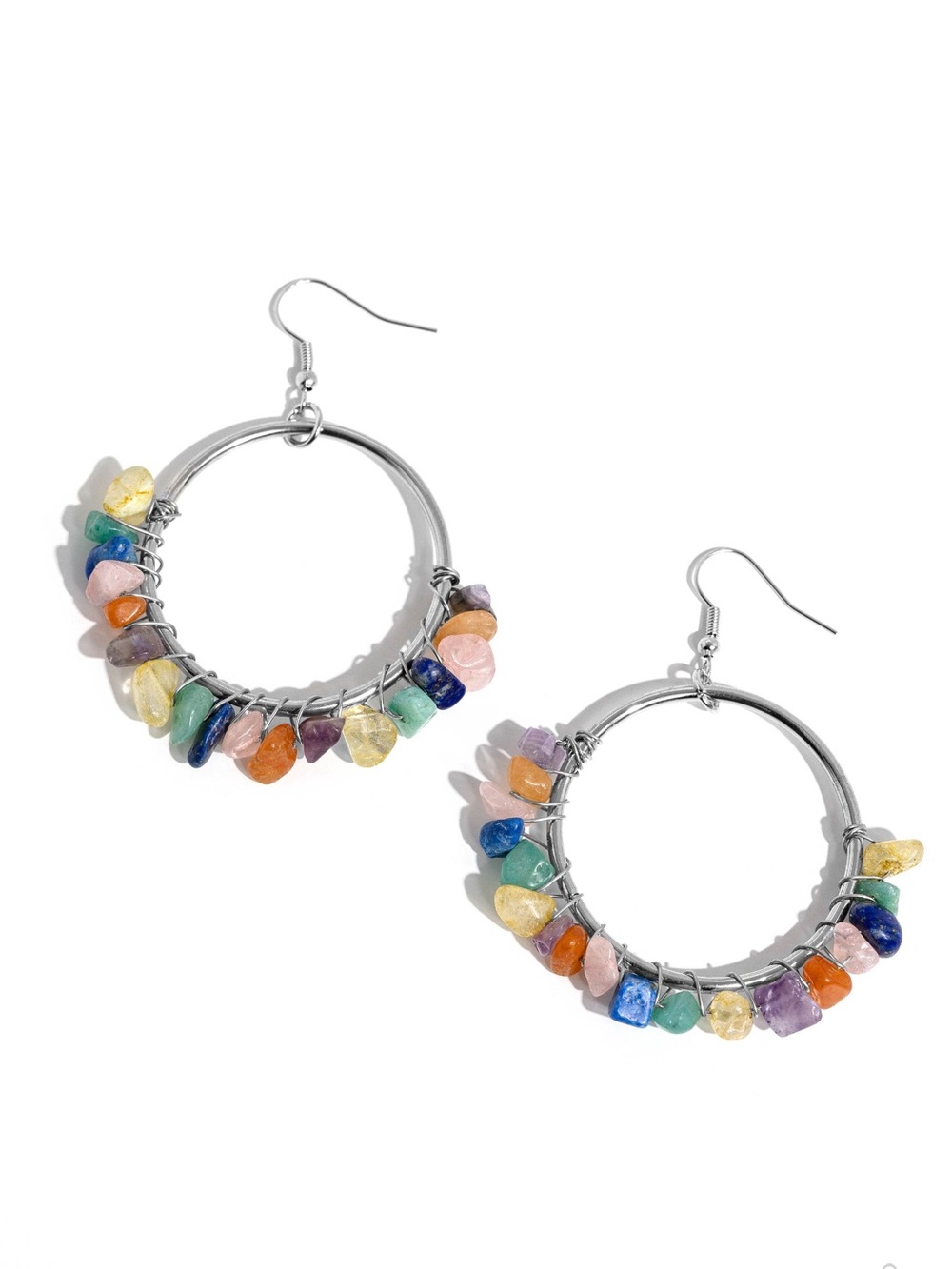 paparazzi Silver Hoop Earrings with Blue Green Pink Purple Orange Yellow Beads